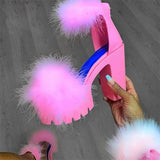 Niulatu to college Women Sandals Fluffy High Heels Summer Fur Shoes 2025 Casual Ankle Buckle Fashion Shoes Non-Slip Outside Sandals Big Size 43 DJSE