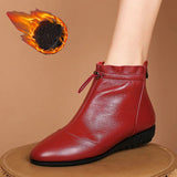Niulatu flat wedge winter boots comfortable drawstring ankle leather shoes for women 2025 warm wedges sneakers DJSE