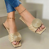 Niulatu Women's Casual Slippers Round Buckle Solid Flat Sandals Fashion Square Toe Comfortable Beach Shoes Plus Size Chinelo Nuvem DJSE