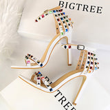 Niulatu Shoes Color Rivets Women Sandals Roman Style Heeled Sandals Hollow Out High Heels Stiletto Sexy Party Shoes Sandals DJSE