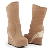 Niulatu Sale Elegant Ladies Platform High Wedges women's Boots Flock Casual Party Fashion Patchwork Winter Plush Shoes DJSE