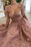 Niulatu Stars Tulle Blush Pink Prom Dresse Shiny Princess Evening Dress With Straps HZ0113