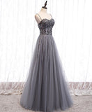 Niulatu sweetheart neck tulle sequin beads long prom dress HZ1110