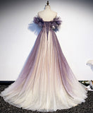 Niulatu tulle sequin long prom dress purple evening dress HZ1110