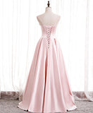 Niulatu satin long pink prom dress, pink evening dress HZ1110