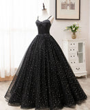 Niulatu sweetheart tulle long prom dress black evening dress HZ1110