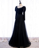 Niulatu black satin long prom dress black evening dress HZ1110