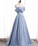 Niulatu satin of shoulder long prom dress blue evening dress HZ1110