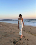 Niulatu White Spaghetti Straps Mermaid Long Evening Gown Prom Dress HZ1007