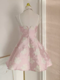 Niulatu A line Spaghetti Straps Pink Satin Holiday Dresses Short Birthday Dress SD167