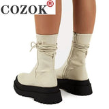 Niulatu New Winter Fashion Boots Women Platform Warm Shoes Mid-Calf Boots Ankle Boots Zipper Leather Boots Women Botas Mujer 109 DJSE