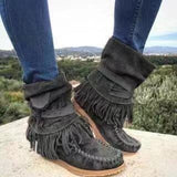 Niulatu Women Ankle Boots Ladies Suede Shoes Tassel Single Boots Pop Tide Silp-on Boho Boots Women Flat Shoes Cowboy Shoes Short Boots DJSE