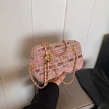 Niulatu pink small square bag knitted chain bag HZ1103