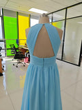 Niulatu Floor Length Prom Dresses A-Line Halter Open Back HZ1007