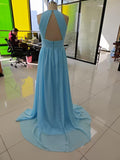 Niulatu Floor Length Prom Dresses A-Line Halter Open Back HZ1007