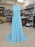 Niulatu Floor Length Prom Dresses A-Line Halter Open Back HZ1007