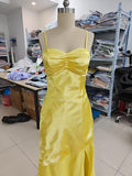 Niulatu Strap Satin Prom Dresses Long A Line Pleated Corset Bridesmaid Formal Dress with HZ1007