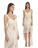 Niulatu A Line Two Piece Appliques Tiered Ivory Chiffon Party Dress Evening Dress HZ0113