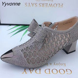 Niulatu Women Luxury Mesh Breathable Bow-knot Rhinestone Elegant Medium Heels Single Shoes High Pump Pointed Toe Sandals DJSE