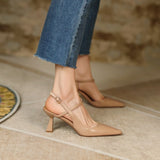 Niulatu New Women Pointed Toe Slip on Mules Shoes Ladies Thin Low Heel Slingback Buckle Strap Outside Slides Female Woman Sandal DJSE
