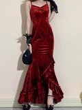 Niulatu Mermaid Irregular Ruffled Spaghetti Straps Women's Burgundy Birthday Outfits Party Dresses SD458