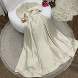 Niulatu A-Line Evening Gown Elegant Dress Formal Floor Length Short Sleeve Illusion Neck Satin with Ruched Beading Prom Dress HZ1110