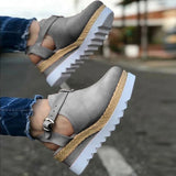 Niulatu Women's Sandals Vintage Wedge Shoes Woman Buckle Strap Straw Thick Bottom Flats Platform Sandals Flock Female Shoes Summer 2025 DJSE