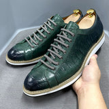 Niulatu Mens Casual Shoes Genuine Leather Lace-Up Fashion Sneakers Luxury Brand Alligator Print Street Travel Flat Shoes for Men DJSE