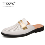 Niulatu Fashion Half Shoes for Man Patent Leather Mules Hollow Breathable Penny Loafer Men Half Slippers Lightweight Casual Shoes DJSE