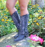 Niulatu Boots For Women Cowboy Cow Girls Big Size 46 Pointed Toe Chunky Heel Knee High Boots Rivet Fashion Shoes DJSE