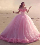 Niulatu Poofy Pink Floral Wedding Dresses Off the Shoulder Ball Gown Quinceanera Dress HZ0113