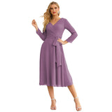 Niulatu Chiffon Bridesmaid Dress V-Back Waist Belt Formal Prom Gown Mother of The Bride Wedding HZ1007