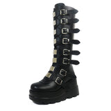 Niulatu Autumn Winter Women's Knee High Boots Gothic Punk Wedges High Heels Platform Motorcycle Boots Cosplay Shoes For Woman DJSE