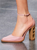 Niulatu Personality Hollow Wood Grain High-Heel Leather Sandals Retro Special-Shaped Heel Hollow Toe Cap Fashion Shoes DJSE