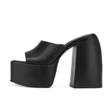 Niulatu square head open-toed fish mouth solid color one-line buckle women's slippers women shoes high heel DJSE