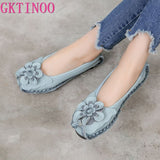 Niulatu 2025 Soft Genuine Leather Flat Shoes Women Flats with Flowers Ladies Shoes Women Designers Loafers Slip On DJSE