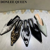 Niulatu Brand Designer Women Slippers Fashion Leopard Mule Flat Pointed Toe Casual Shoes Slide Low Heel Snake Sandal Big Size DJSE