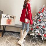 Christmas Red Sweater Autumn And Winter Women's Version Of The New Lazy Thick Outside Wearing Round Collar Knitted Shirt Top HZ0108