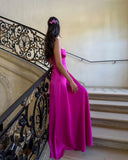 Niulatu A line Spaghetti Straps Pink Satin Long Party Dresses Prom Dresses SD2705