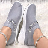 Niulatu to college Women Crystal Sneakers 2025 Woman Flat Mesh Loafer Women's Comfort Vulcanized Ladies White Casual Shoes Trainers Basket Female DJSE