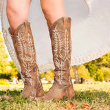 Niulatu Female High Heel Leather Shoes Knee-High Cowboy Boots Stylish Women Boots Autumn Vintage Long Tube Knight Boot DJSE