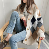 2025 Autumn And Winter Women's Sweater Jacket Cardigan Knitted Lazy Wind V Collar Lingge Blouse Loose Niche HZ0108