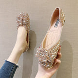 Niulatu Women Ballet Flats 2025 Bling Crystal Diamond Dress Ladies Bow Sequins Single Shoes Rhinestone Glitter Square Toe Plus Size 43 DJSE