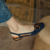 Niulatu Women's Sandals Square Heel Slip On Suede Low Heel Ladies Shoes Leisure Solid Fashion Casual Elegant Office Females Shoes DJSE