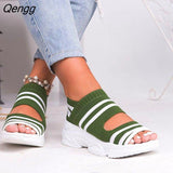 Niulatu Women Sandals 2025 High Heels Platform Women Shoes Summer Casual Female shoes Knitting Slip On Peep Toe flat Women Sandals DJSE