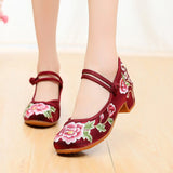 Niulatu Women All-match Embroidered Shoes Ladies Dance Wedding Shoes Ethnic Style Hanfu Mid-heel Pumps DJSE