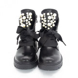 Niulatu Women Short Boots 2025 Ladies Leather Ankle Boots Autumn Platform Motorcycle Shoes For Woman's Punk 36-42 Winter Pearl Rivet Sho DJSE