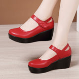 Niulatu Wedge Pumps Women Shoes Mary Jane Shoes Thick Bottom Leather Shoes Platform Pumps Fashion Brand New Large Size DJSE