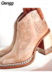 Niulatu Women Ankle Boots Low Heel Cool Shoes British Embroidered Design Short Party Footwear Chaussure Femme DJSE