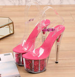 Niulatu Women Sandals High Heels 17cm Fine heel Waterproof Sandals Female Shoes Flowers Platforms 7cm Transparent Crystal Wedding Shoes DJSE